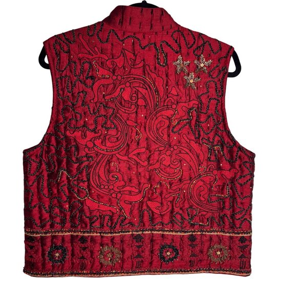 Chicos Red‎ Embroidered Quilted 100% Silk Vest Size 1 Front Zip Size 1 (M/8) - Picture 8 of 12
